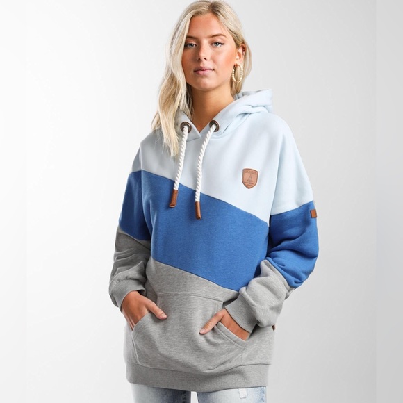 Wanakome Selene Color Block Hoodie Blue Grey Size Small EUC - Picture 1 of 9